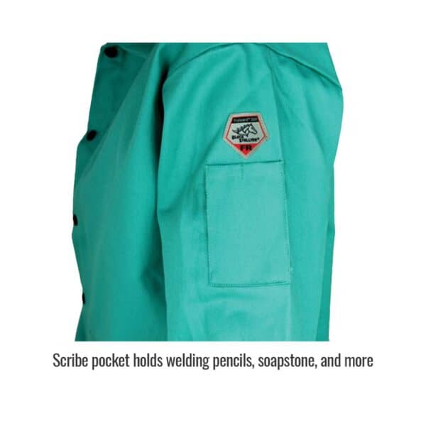 9 oz. Flame Resistant Cotton Welding Jacket by Black Stallion | 30 Inch Length | Green - Image 2