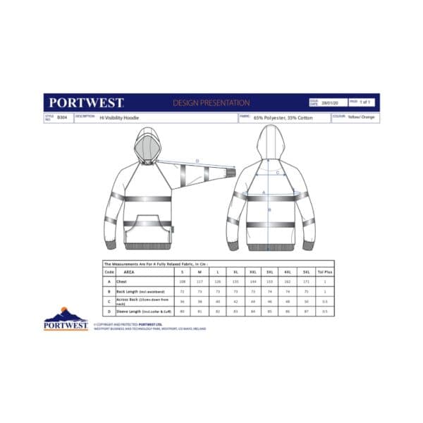 B304YER Portwest sizing asd