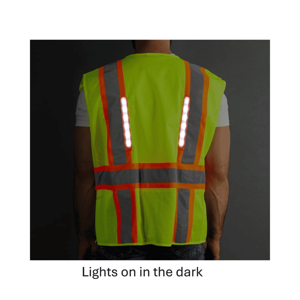 Nite beams LED zip up vest back dark asd