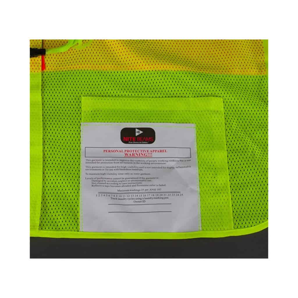 Nite beams Safety Vest Canadian Style inside pocket asd
